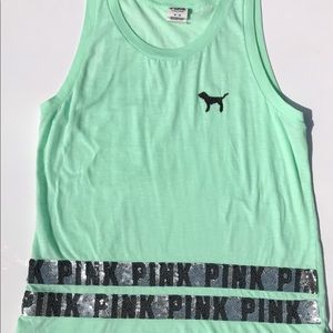 PINK Nation Victoria’s Secret Green Bling Tank Top